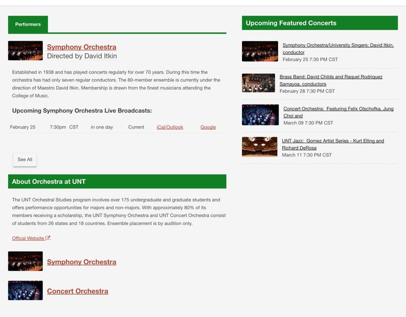 website, live stream program for feature events.